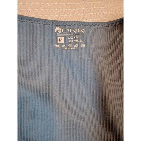 OQQ Women's Medium Blue Ribbed Knit Square Neck Romper Jumpsuit Short Sleeve - Picture 2 of 5